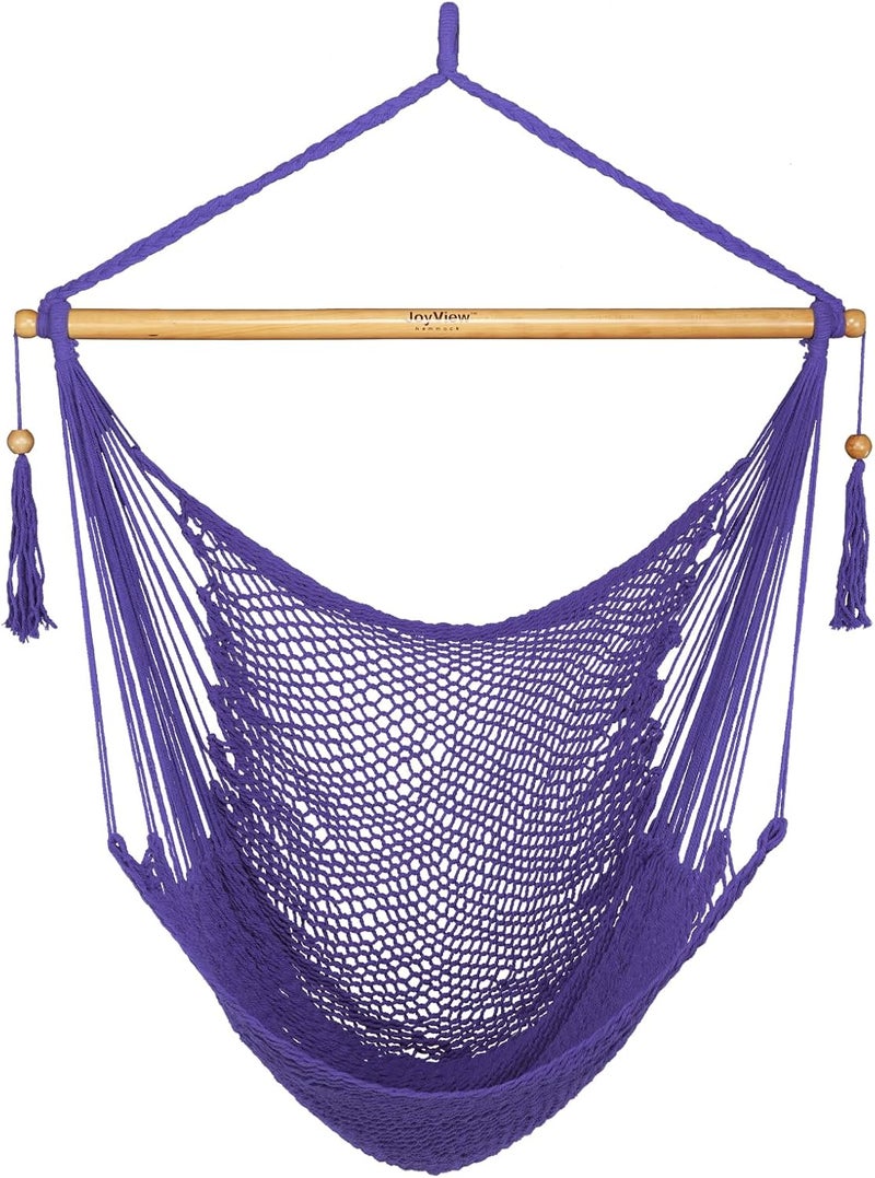 JoyView Hammock Chair with Spreader Bar Caribbean Hammock Swing Chair 300 LBS Weight Capacity XL Rope Hanging Chair for Outdoor Indoor Garden Yard - Purple - Image 1